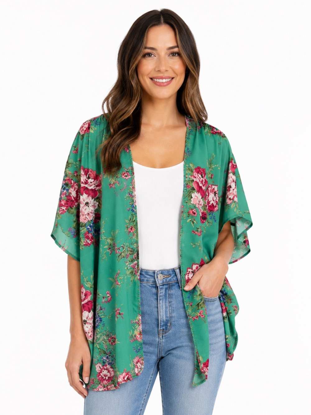 Umgee Teal Green Floral Cardigan